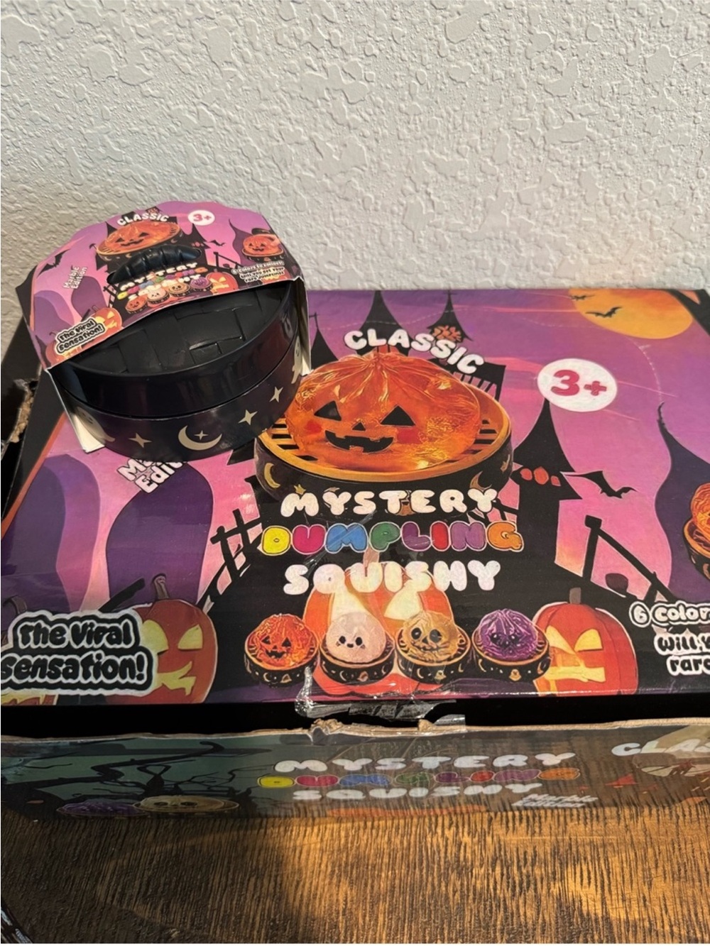 Halloween Pumpkin Dumpling Glitter Squishy w/ Storage Case - Orange Sensory Toy - Picture 7 of 8
